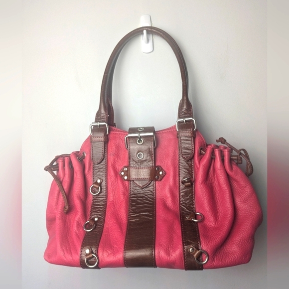 VINTAGE Danier Pink And Brown Leather Shoulder Purse Medium Size - Picture 1 of 12